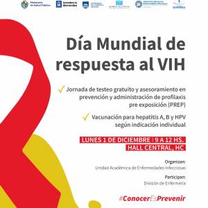 Lunes 1 de diciembre: Jornada de testeo gratuito y asesoramiento en el marco del Día Mundial del VIH