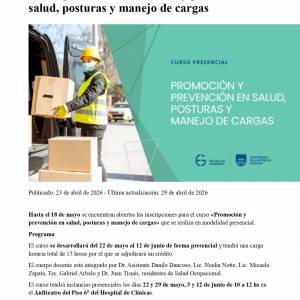 Curso presencial: Promoción y prevención en salud, posturas y manejo de cargas